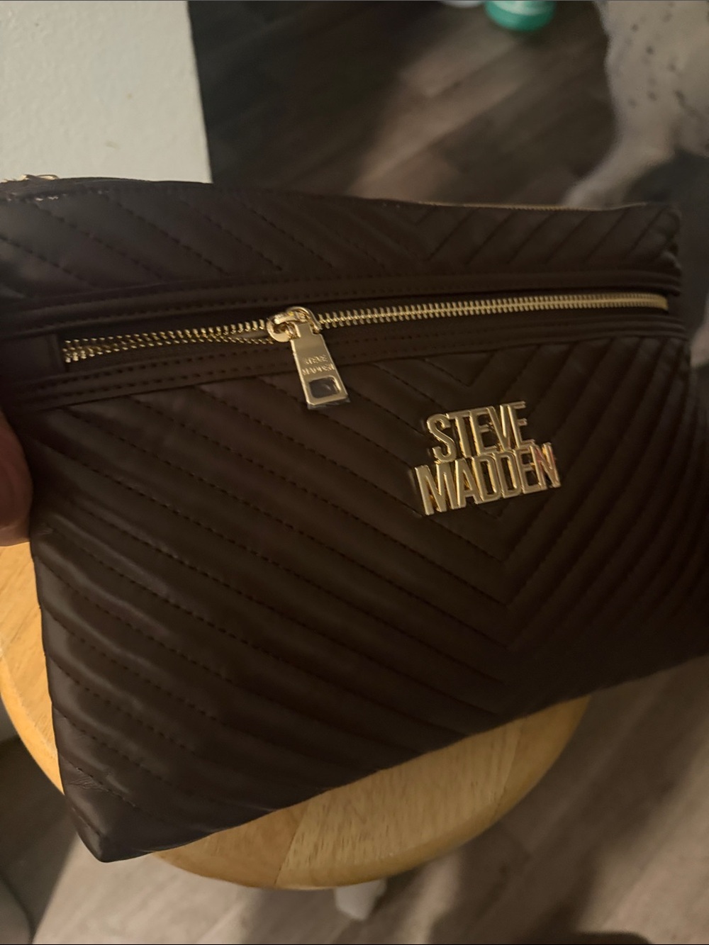 Steve Madden Black Quilted Belt Bag with Gold Hardware